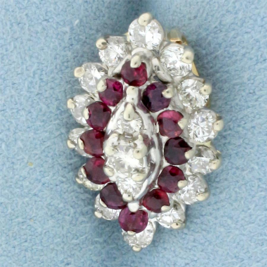 Diamond and Ruby Pendant or Slide in 14k White and Yellow Gold