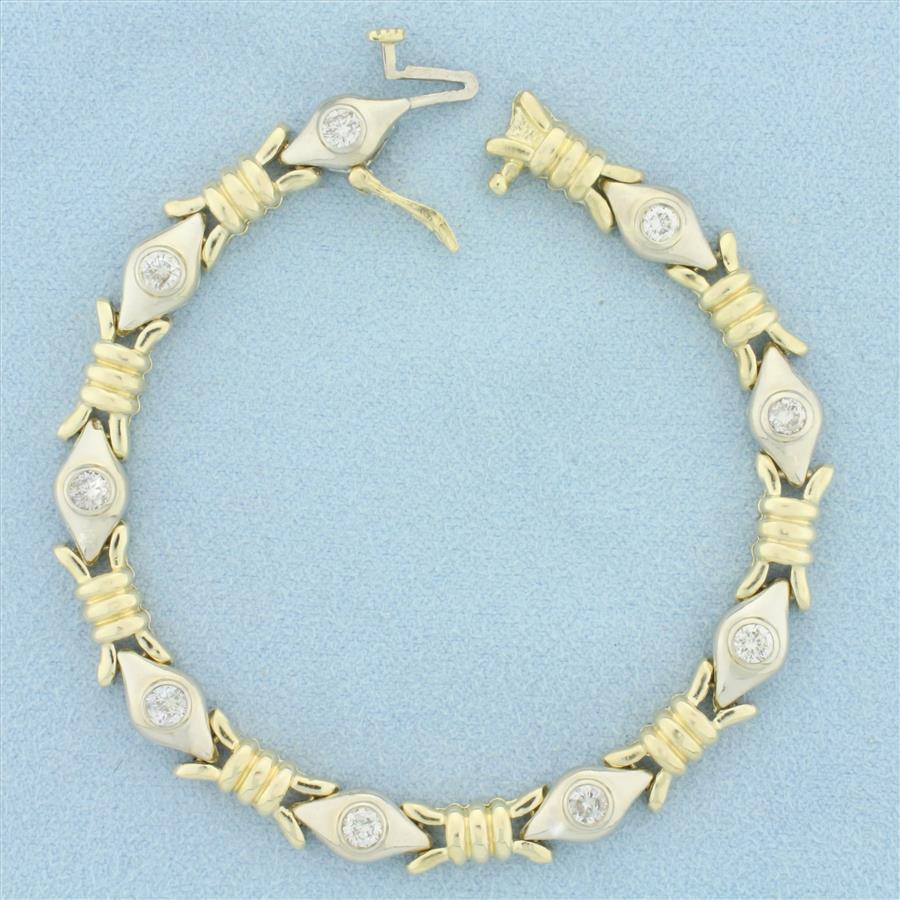 Diamond Evil Eye Design Two Tone Bracelet in 14k Yellow and White Gold