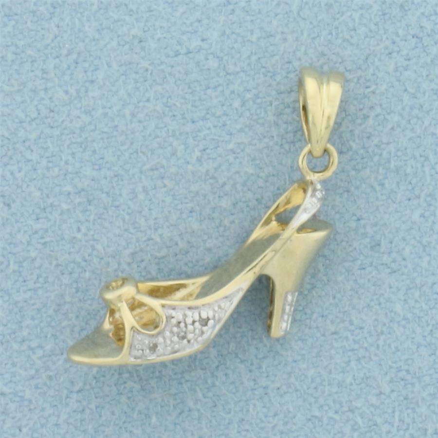 diamond High Heel Pendant or Charm in 10k Yellow Gold