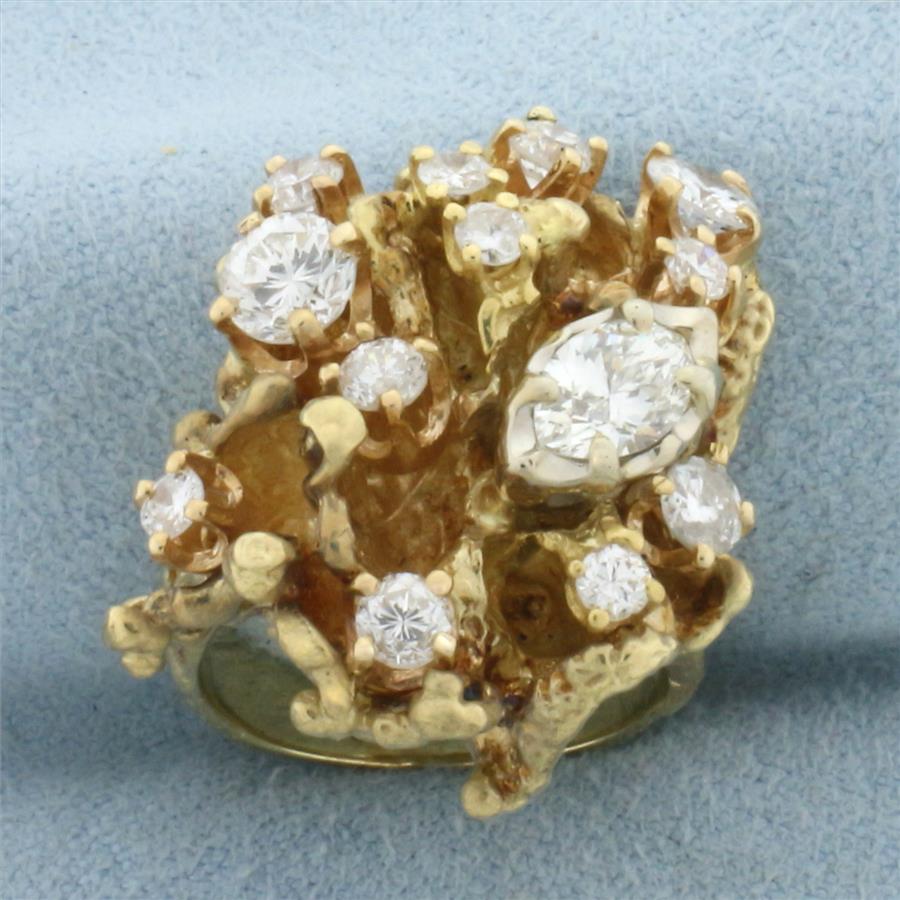 Diamond Nugget Statement Ring in 18k Yellow Gold