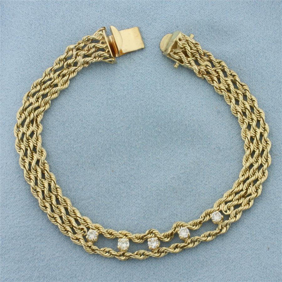 Diamond Triple Rope Bracelet in 14k Yellow Gold