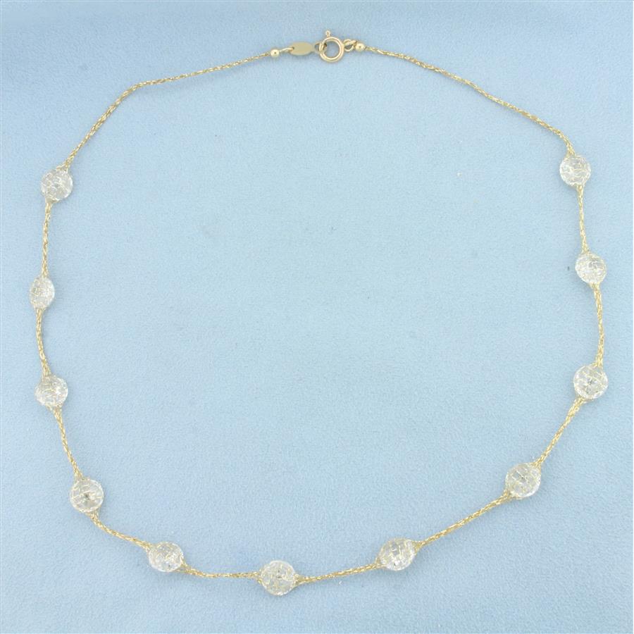 Italian CZ Disco Ball Station Necklace in 14k Yellow Gold