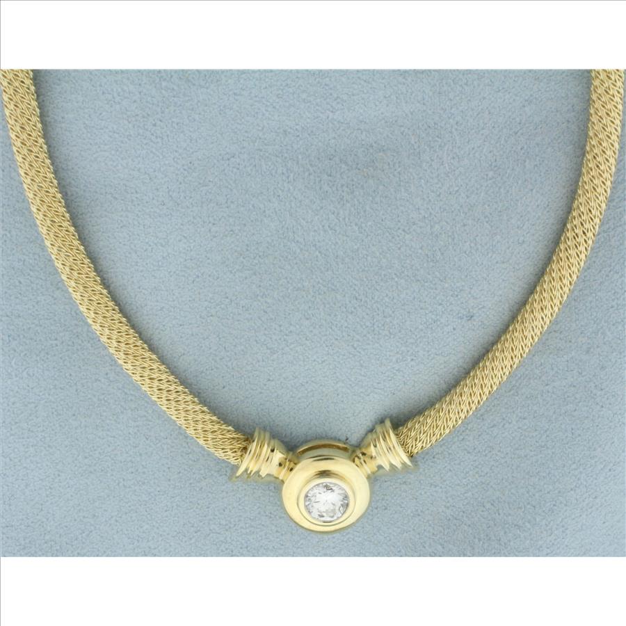 Italian Diamond Solitaire Necklace in 14k Yellow Gold