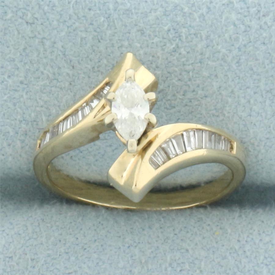 Marquise Diamond Bypass Engagement Ring in 14k Yellow Gold