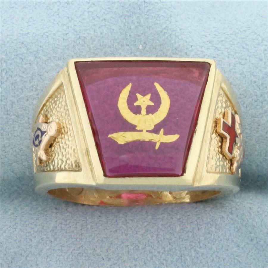 Mens Masonic Shriners Ring in 10k Yellow Gold