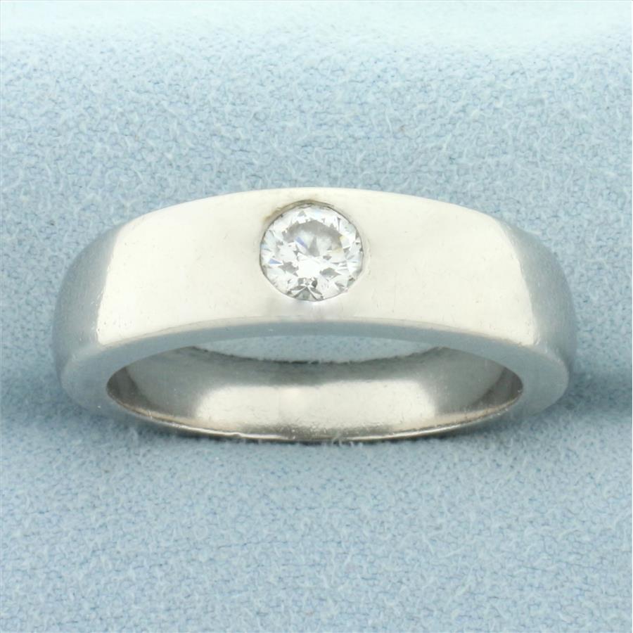 Mens Pipe Cut Solitaire Diamond Wedding Ring in Palladium