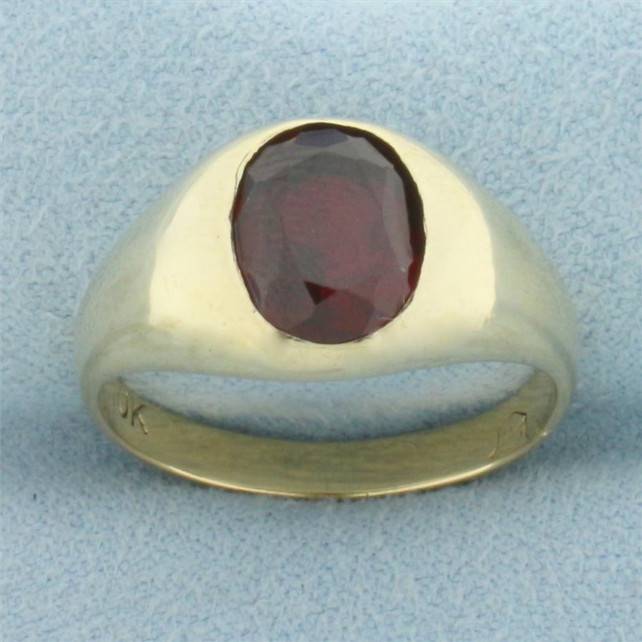 Mens Vintage Lab Ruby Ring in 10k Yellow Gold