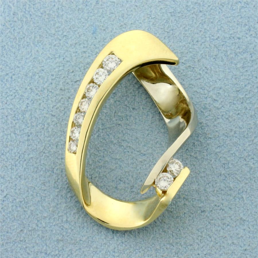 Modern Abstract Design Diamond Pendant or Slide in 14K Yellow Gold