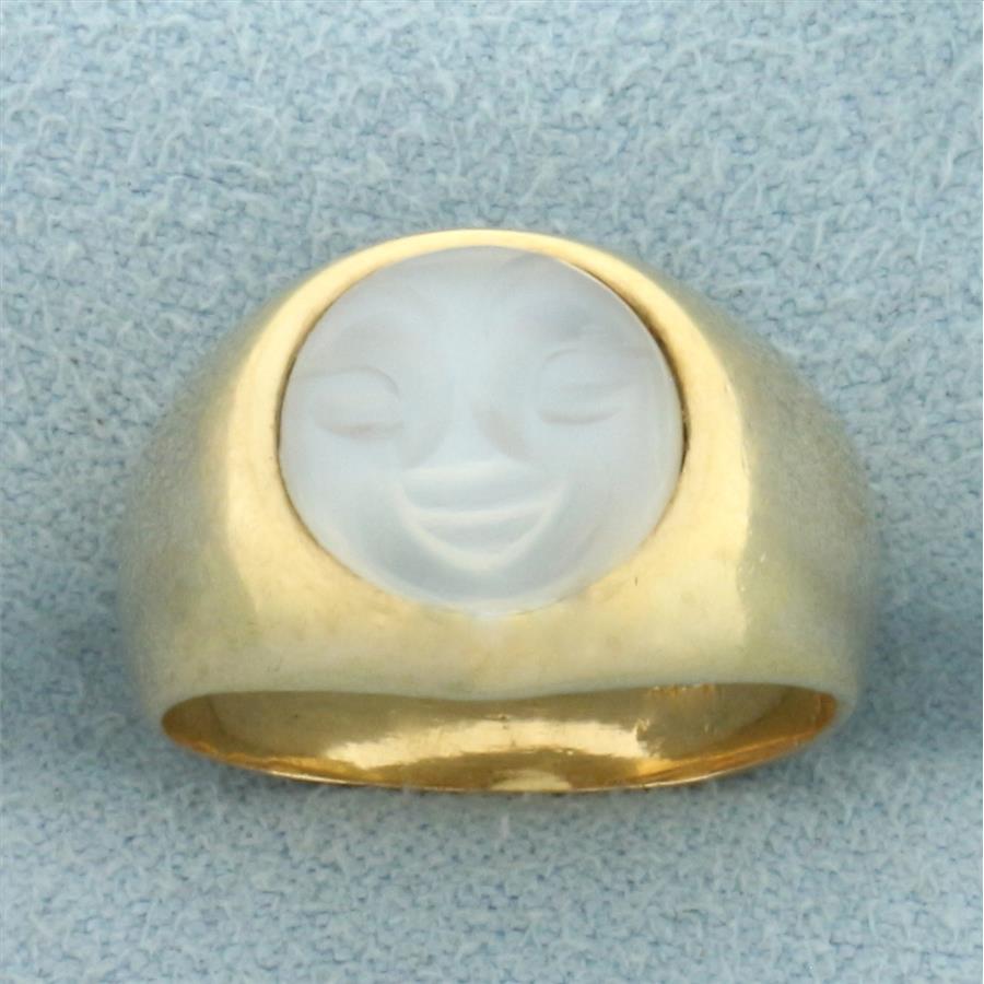 Moonstone Man in the Moon Ring in 14k Yellow Gold