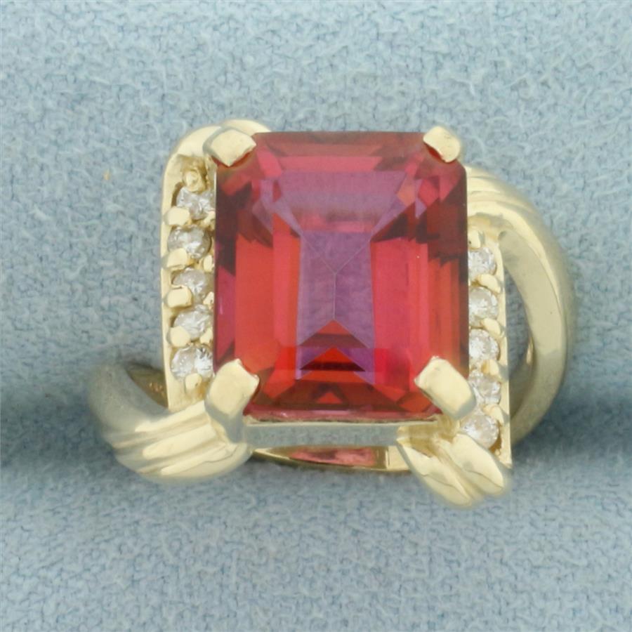 Rubellite Tourmaline and Diamond Bypass Ring in 14k Yellow Gold