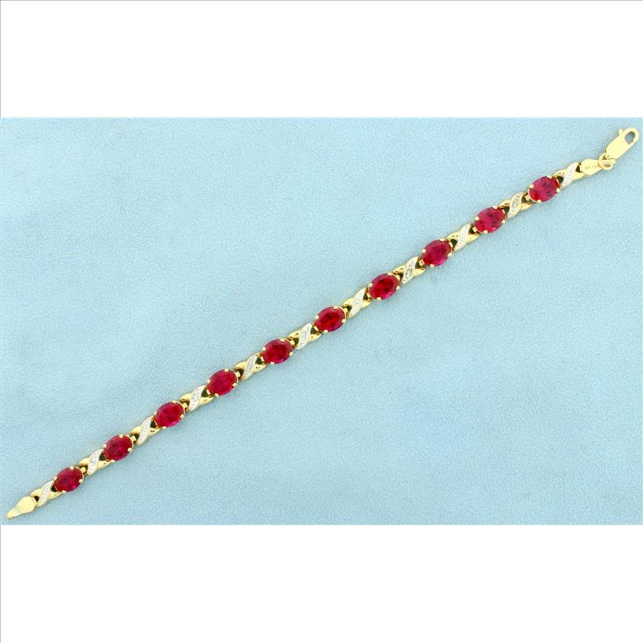 Ruby and Diamond Tennis Bracelet in 10k Yellow Gold