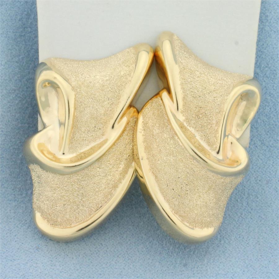 Sparkle Finish Abstract Design Statement Earrings in 14k Yellow Gold