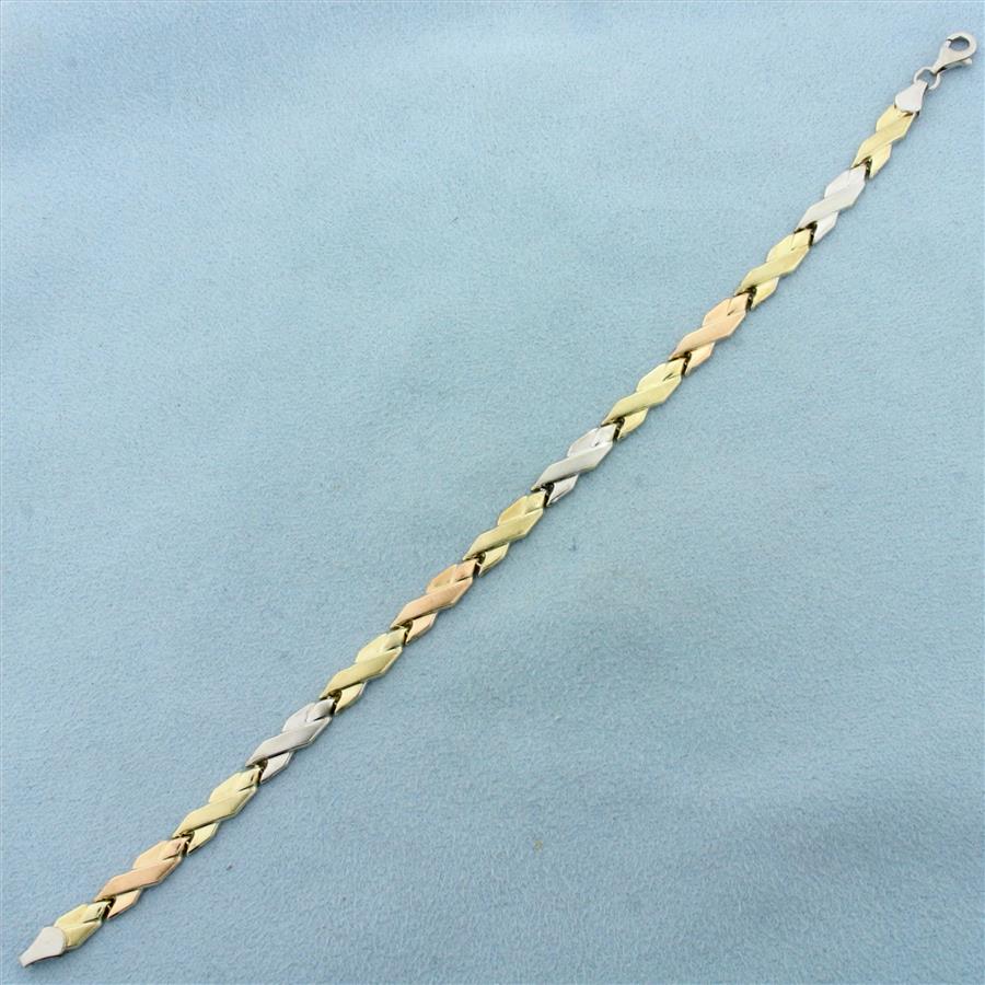 Tri-Color X Link Bracelet in 10k Gold and Sterling Silver