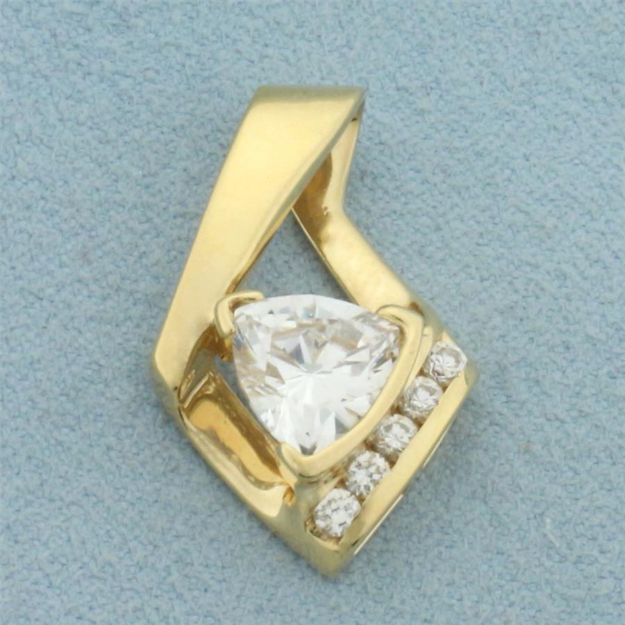 Trillion CZ Pendant or Slide in 14k Yellow Gold