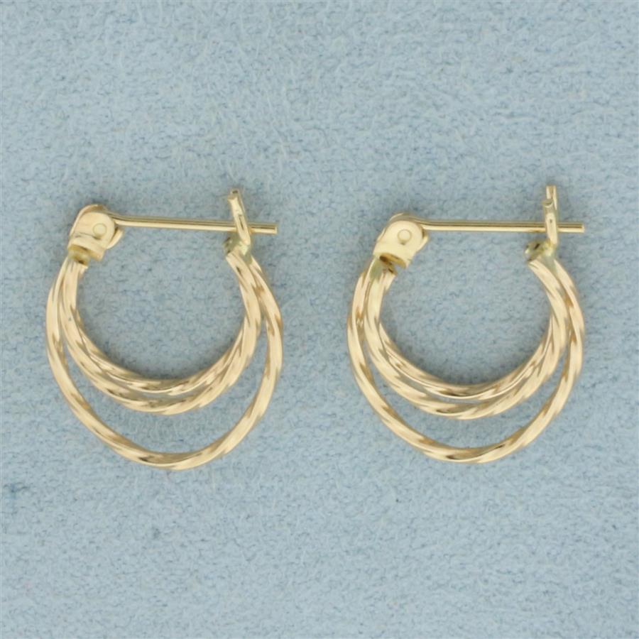 Triple Loop Hoop Earrings in 14k Yellow Gold