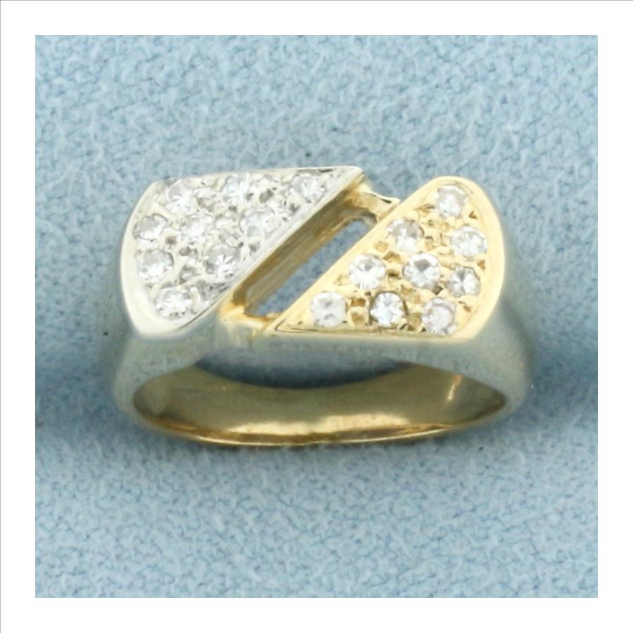 Two Tone Diamond Pave Pinky Ring in 14k Yellow and White Gold