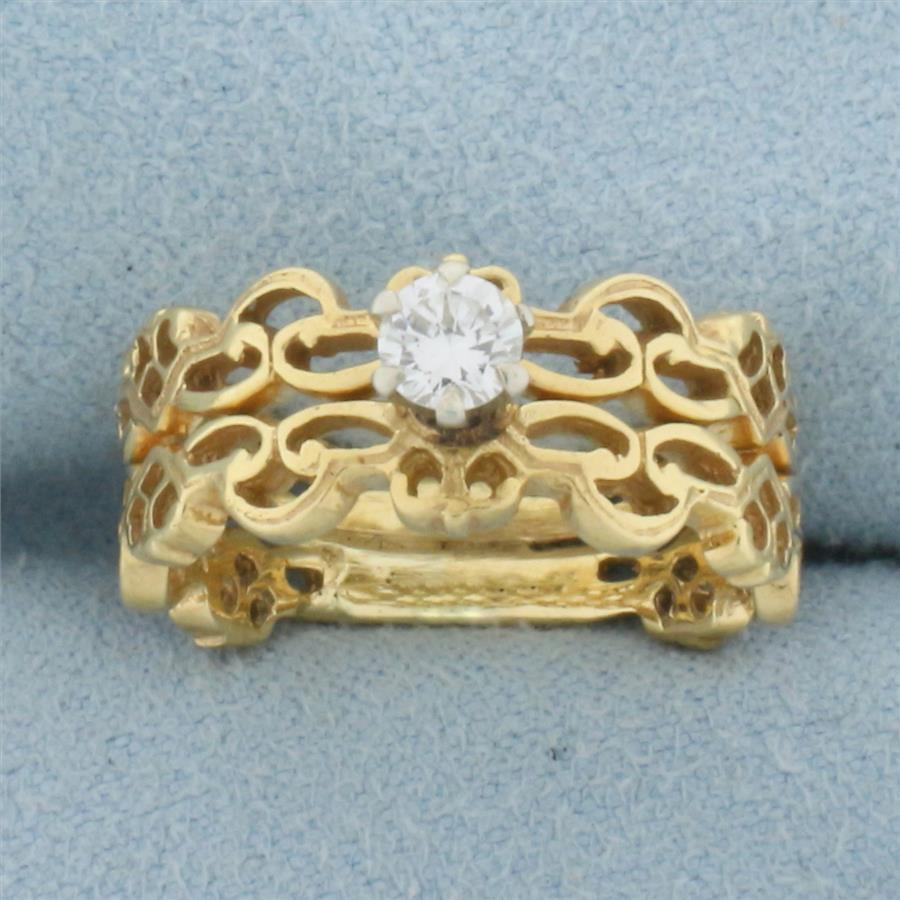 Unique Diamond Cut Out Design Engagement Ring in 18K Yellow Gold