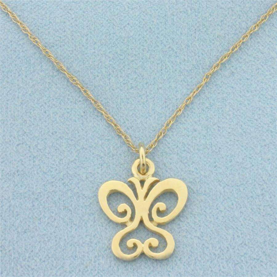 Vintage Butterfly Necklace in 14k Yellow Gold