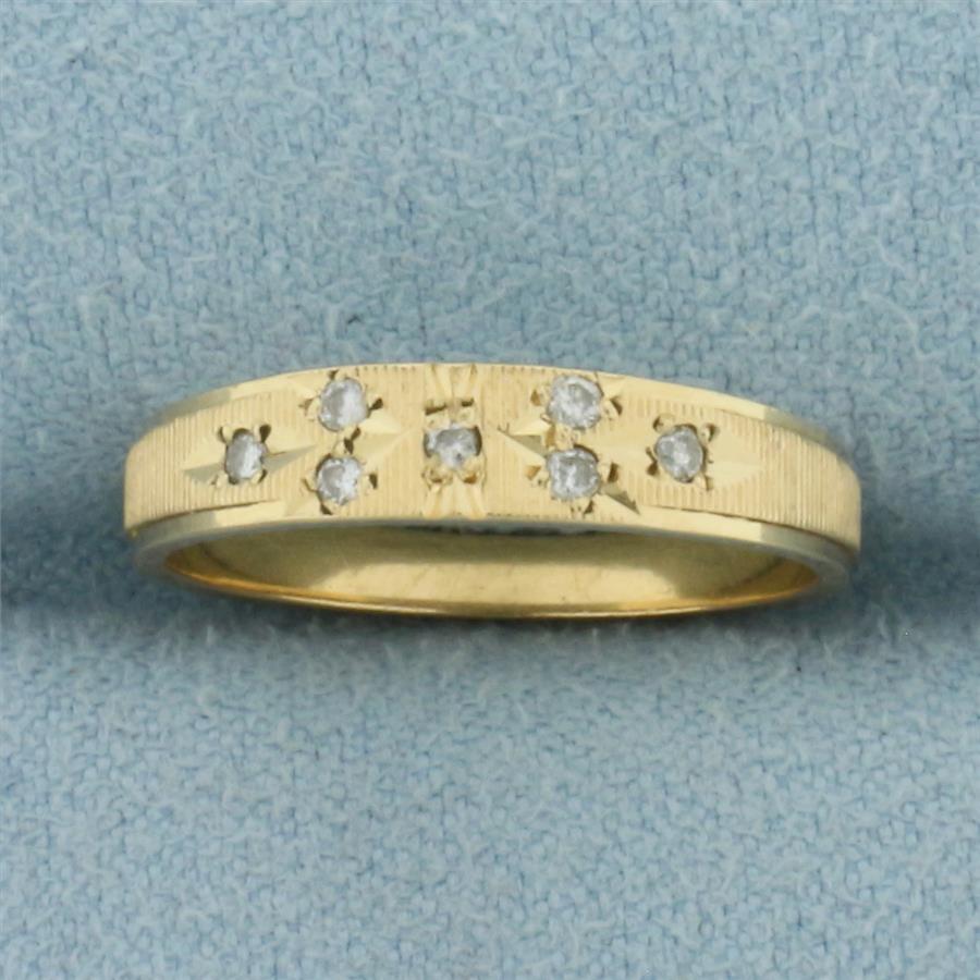 Vintage Engine Turned Diamond Ring in 14k Yellow Gold