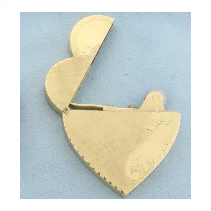 Vintage Engravable Heart Lighter with Matching Case in 14k Yellow Gold