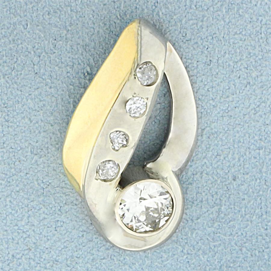 Vintage Old European Cut Diamond Pendant or Slide in 14K Yellow Gold