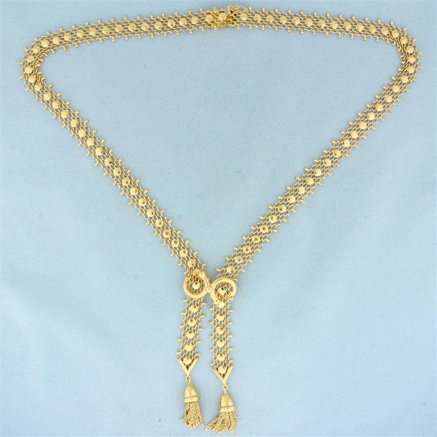 Vintage Tassel Mesh Necklace in 18k Yellow Gold