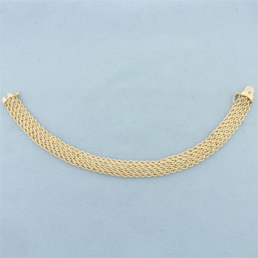 Wide Rope Link Bracelet in 14k Yellow Gold