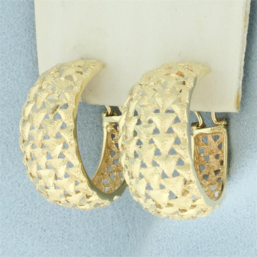 Woven Design Hoop Earrings in 14k Yellow Gold