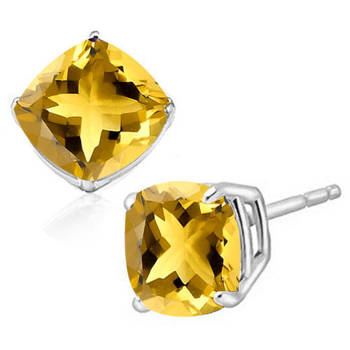 10MM Cushion Citrine Earrings in Sterling Silver