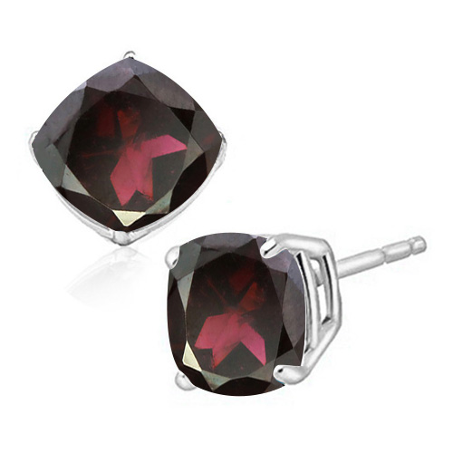 10MM Cushion Garnet Earrings in Sterling Silver
