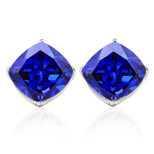 10MM Cushion Lab Tanzanite Earrings in Sterling Silver