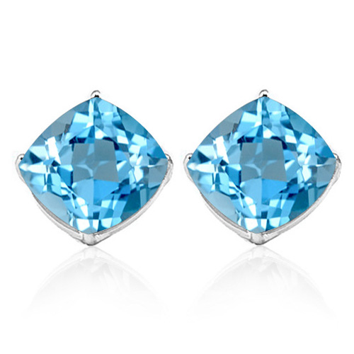 10MM Cushion Sky Blue Topaz Earrings in Sterling Silver