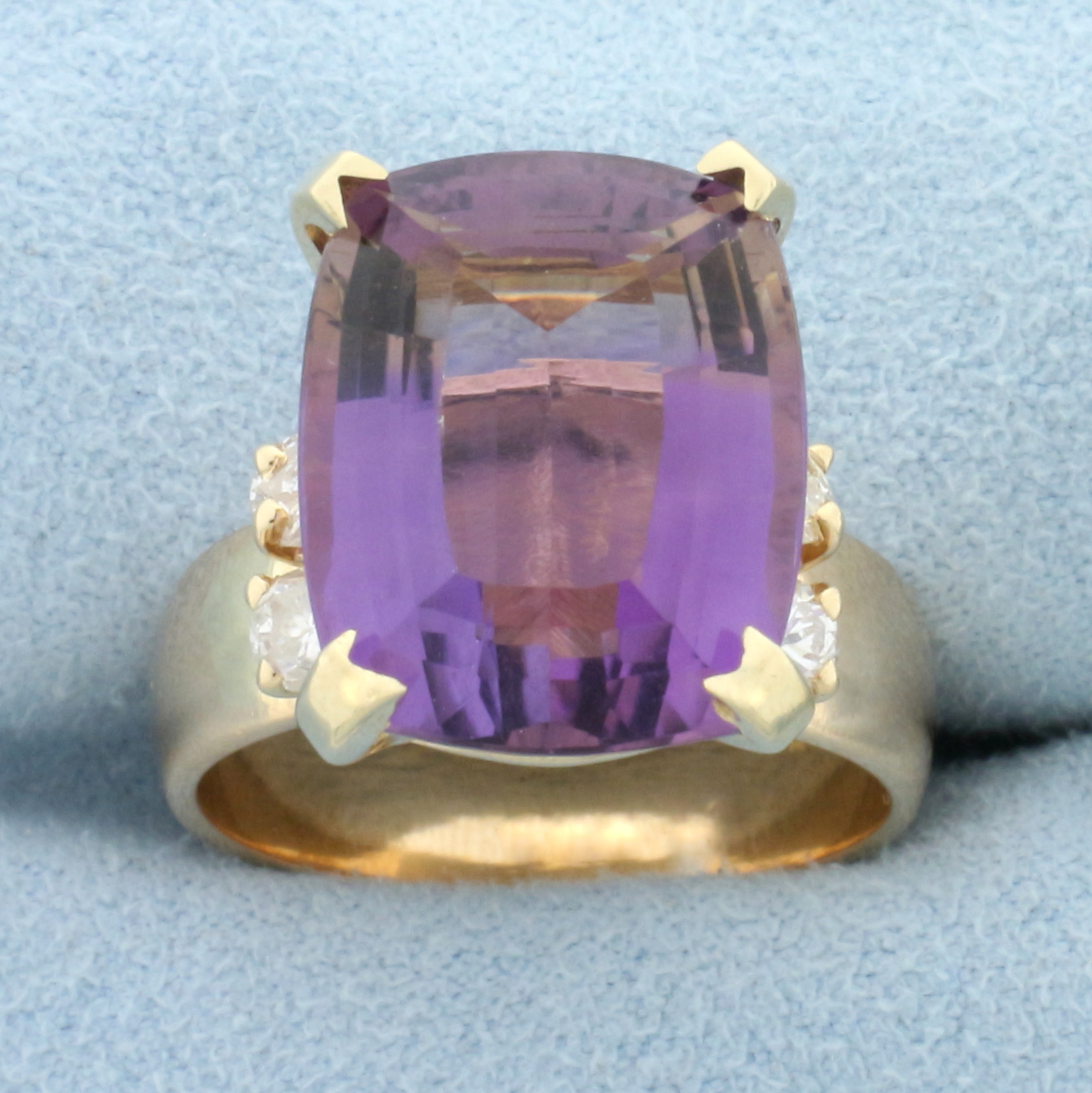 12ct Amethyst and Diamond Statement Ring in 14k Yellow Gold
