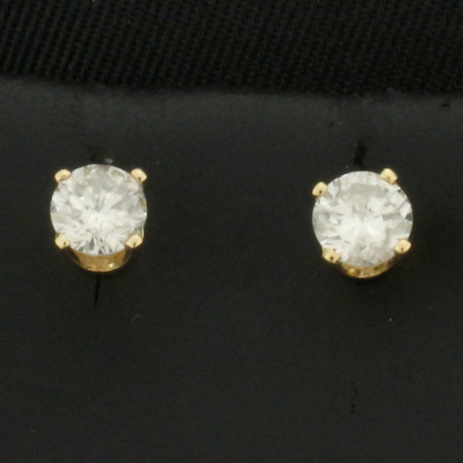 0.50ct Total Weight Diamond Stud Earrings - 14K Yellow Gold - Round Natural Diamonds