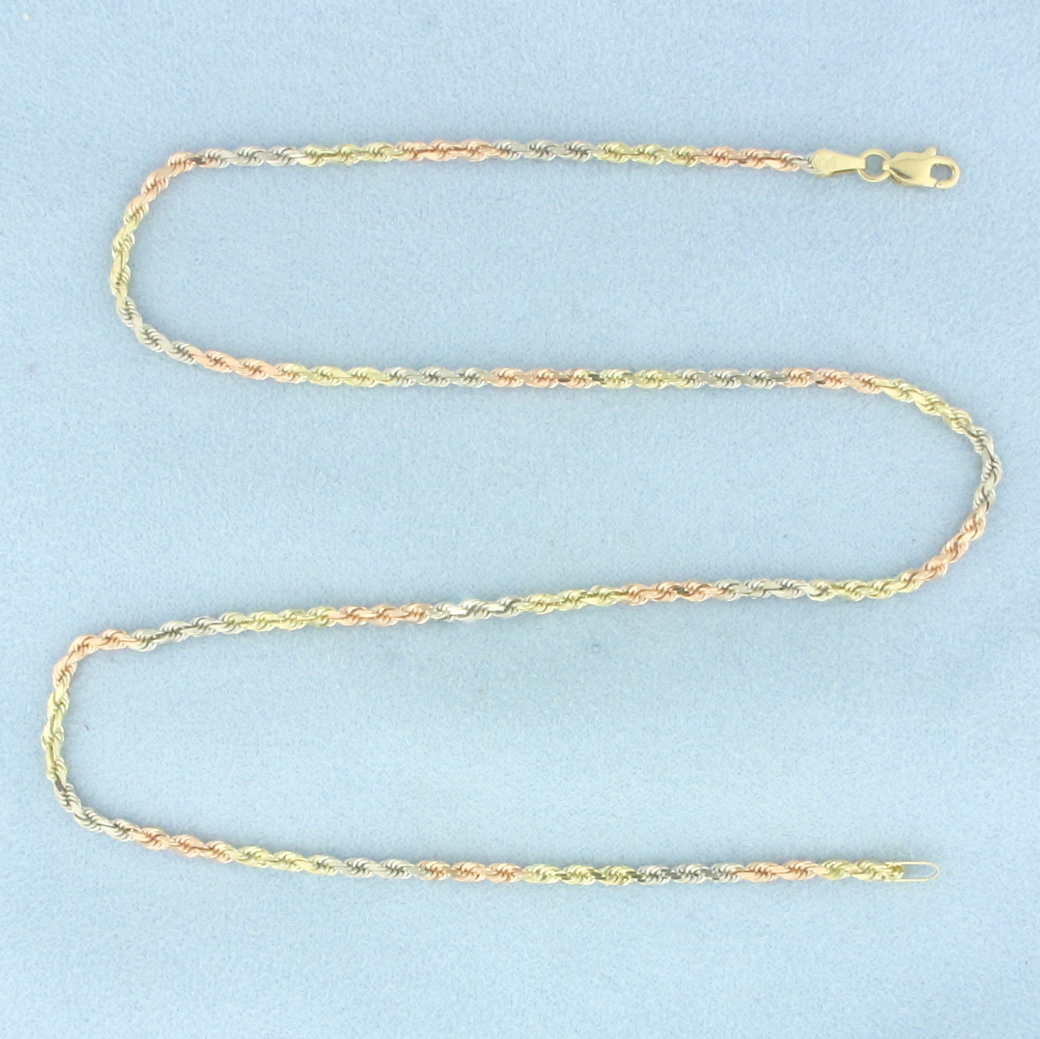 16 Inch Tri-Color Rope Link Chain Necklace in 14k Yellow, Rose, and White Gold