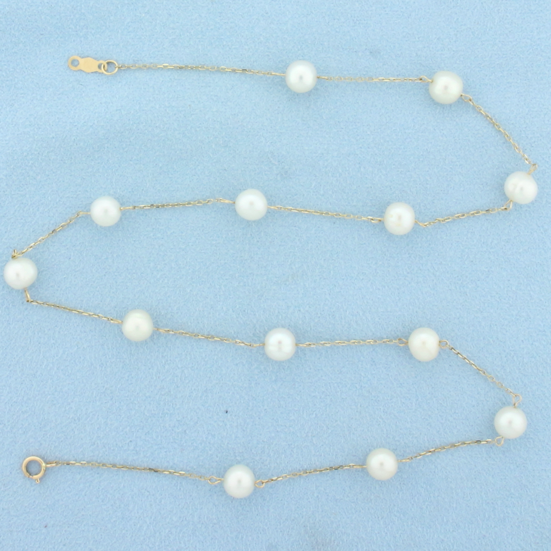 17 Inch Station Cultured Pearl Necklace in 14k Yellow Gold