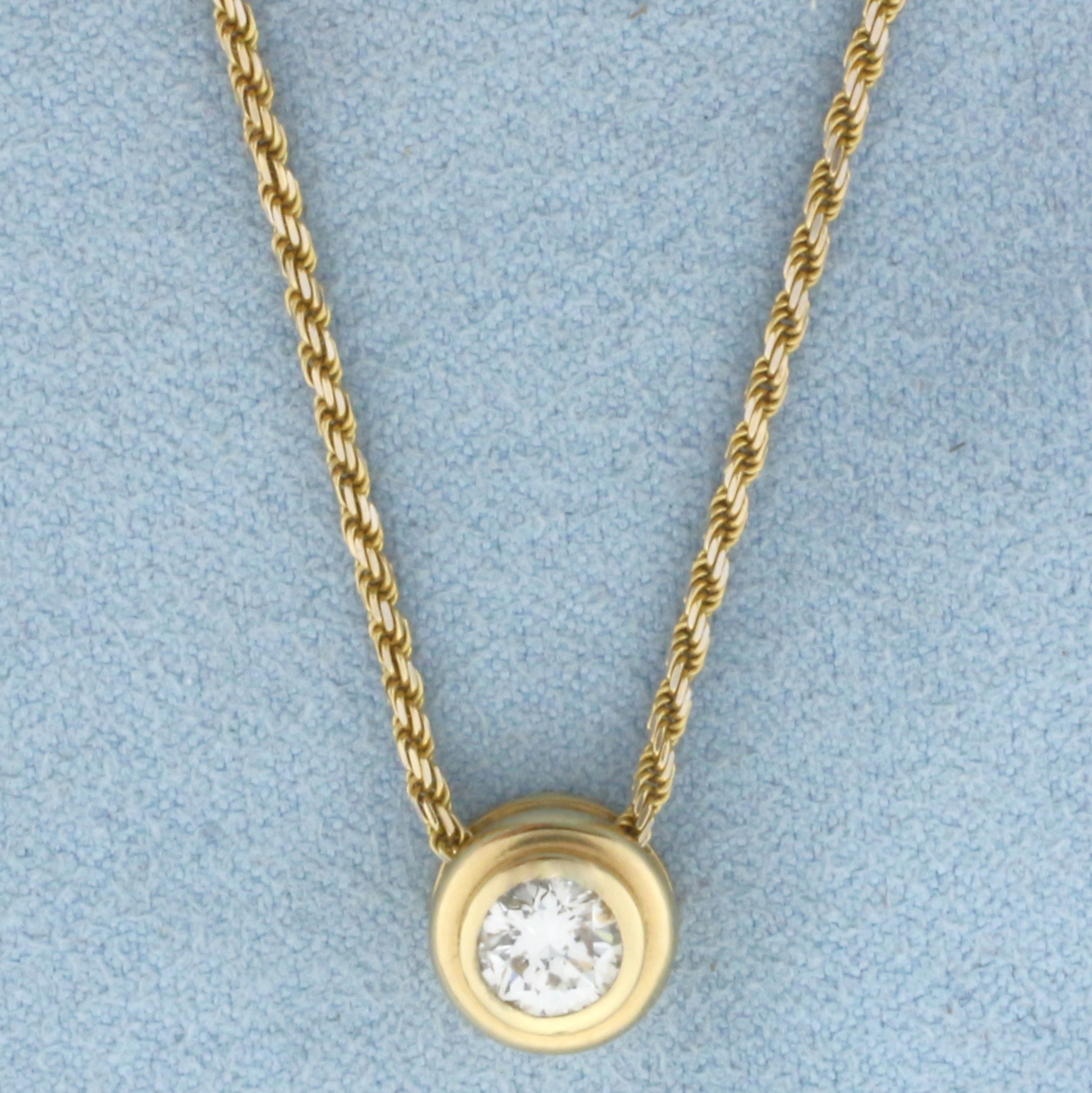 18 Inch Bezel Set Solitaire Diamond Necklace in 14k Yellow Gold