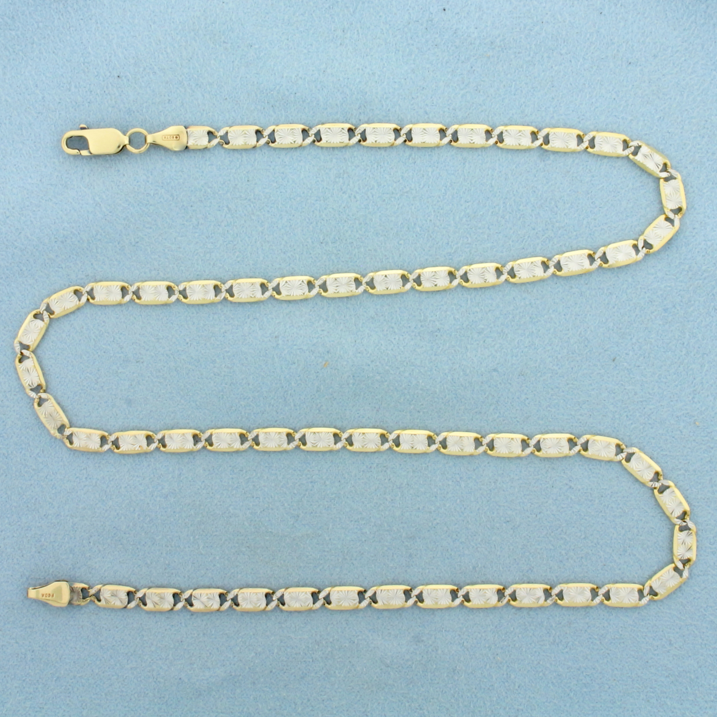 18 Inch Italian Diamond Cut Fancy Anchor Link Chain Necklace in 10k Yellow and White Gold