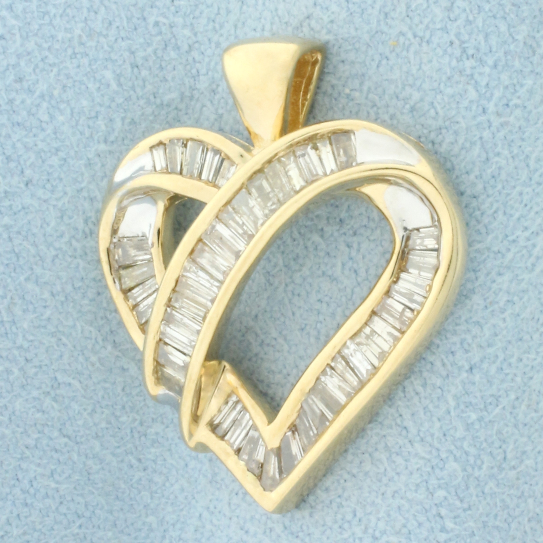 1ct Baguette Diamond Heart Pendant in 10k Yellow Gold