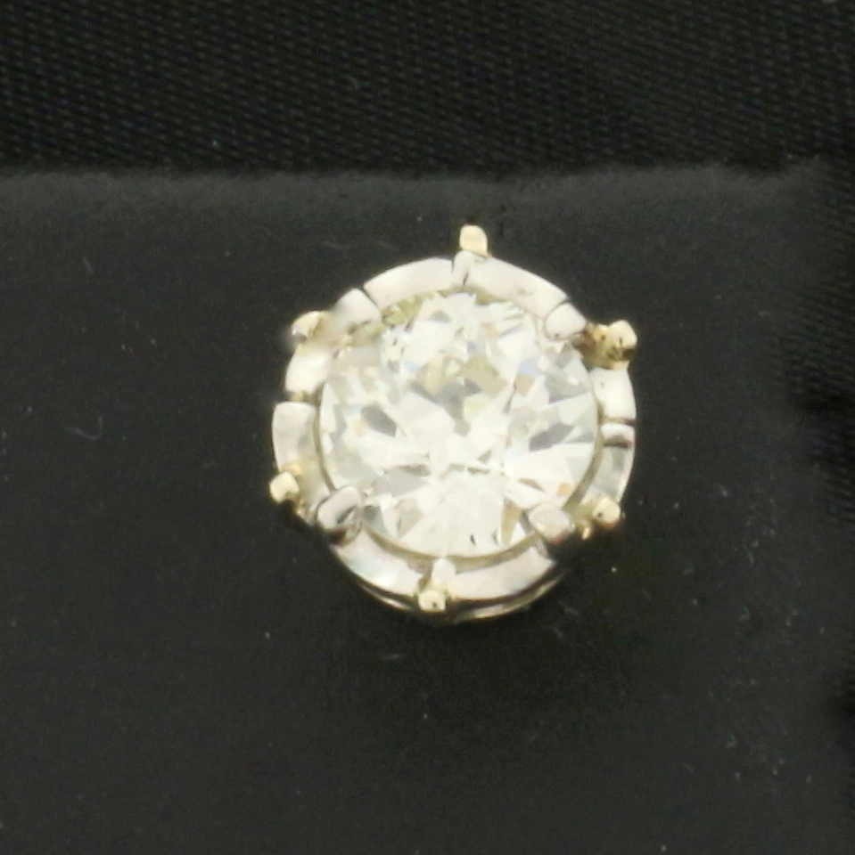 1ct Old European Diamond Single Stud Earring in 14k White Gold