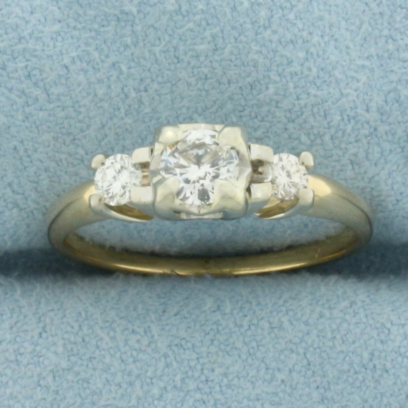 3 Stone Diamond Engagement Ring in 14k Yellow Gold