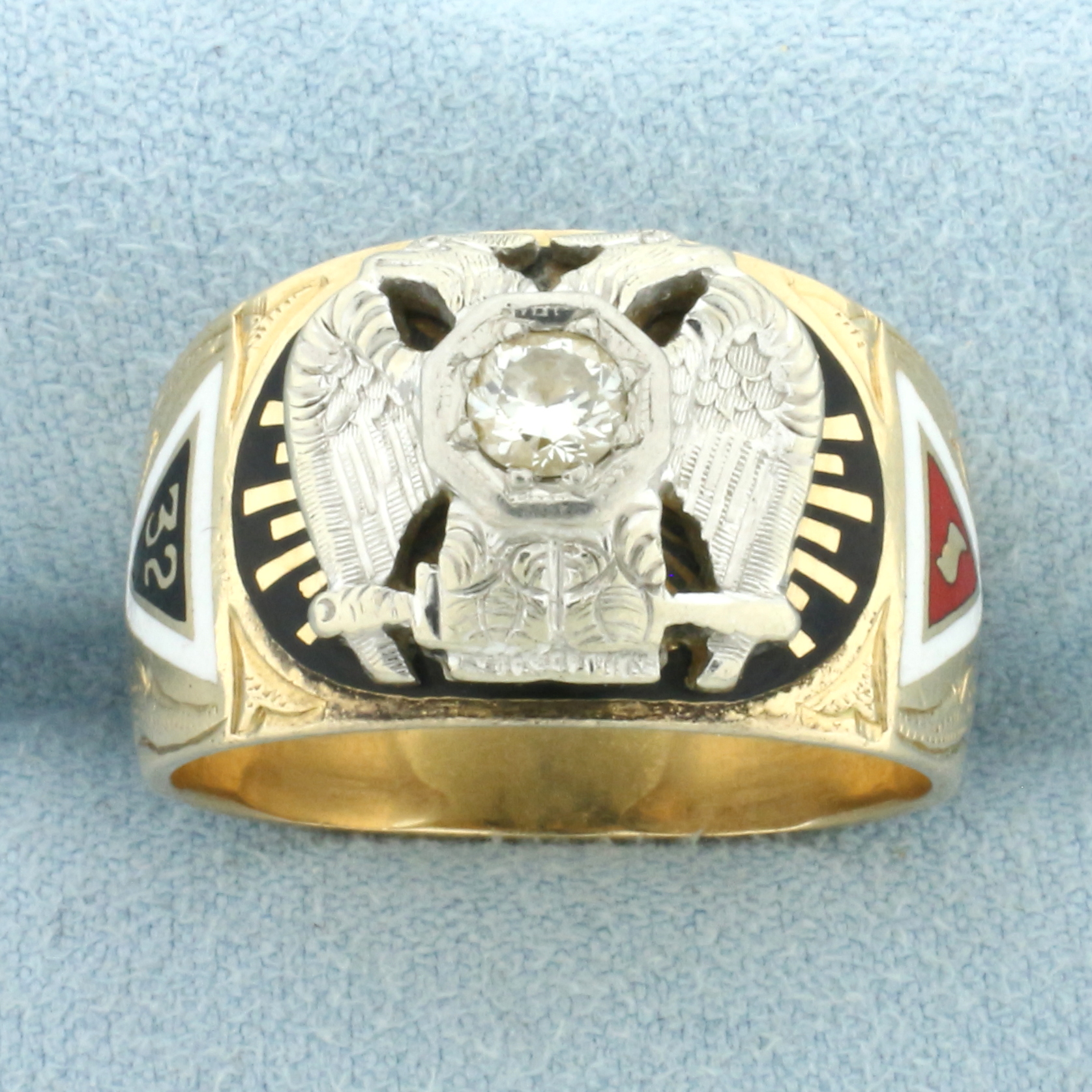 32 Degree Diamond Masonic Ring in 14k Yellow Gold