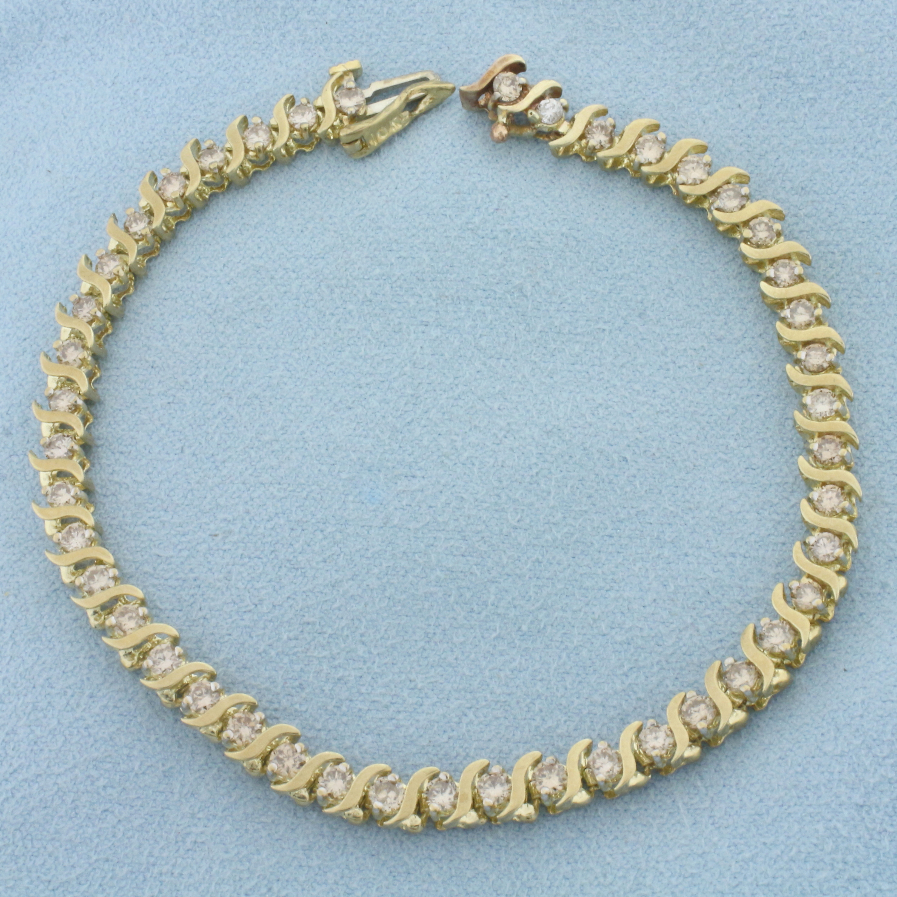 3ct Champagne Diamond S Link Tennis Bracelet in 10k Yellow Gold ...