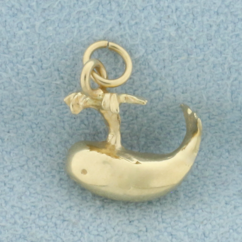 3D Whale Charm in 14k Yellow Gold