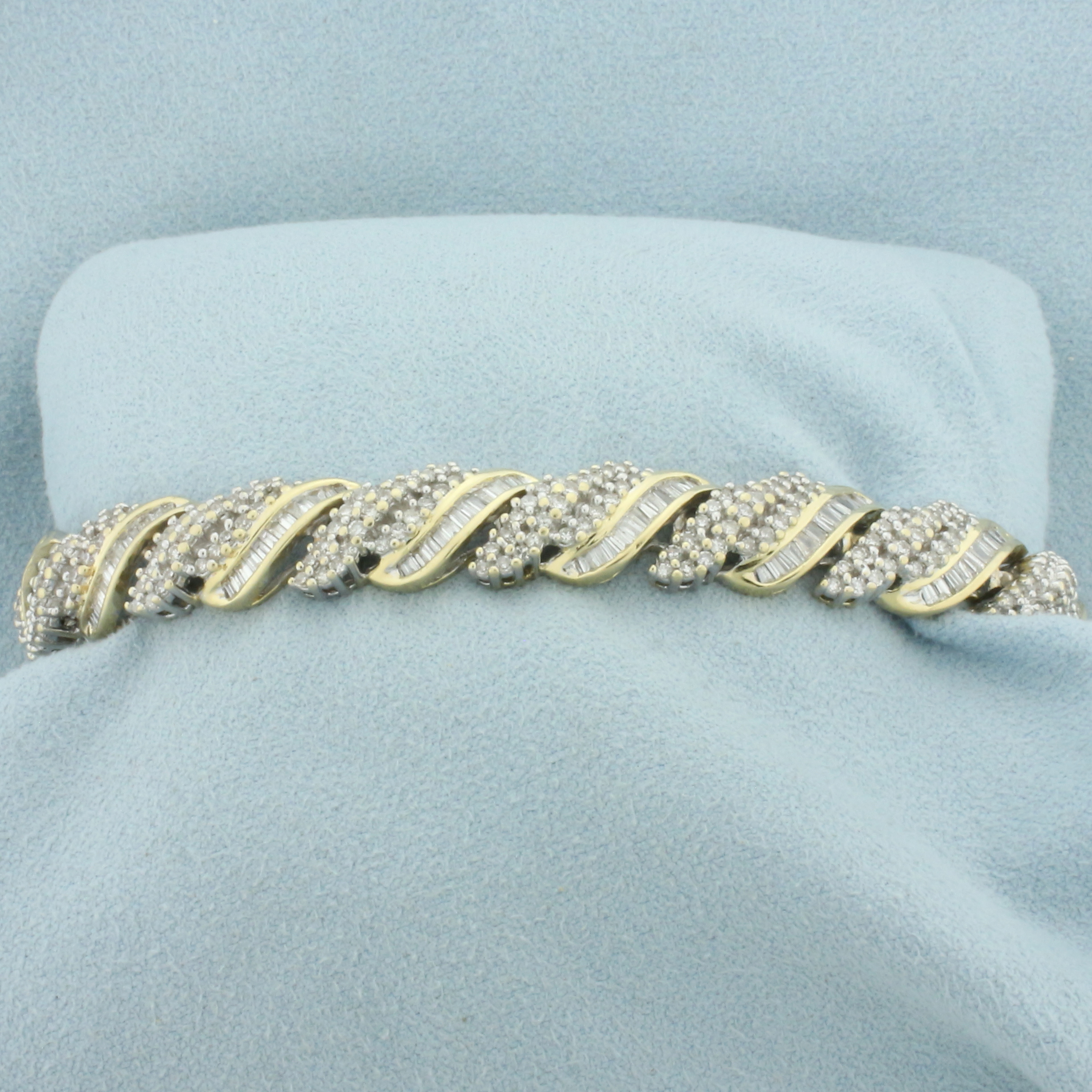 5ct Round and Baguette Diamond Bracelet in 14k Yellow Gold