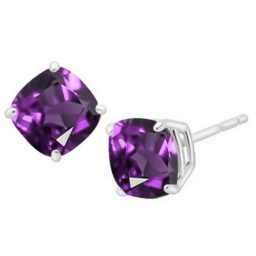 5MM Cushion Cut Amethyst 1.1CTW Stud Earrings in Sterling Silver