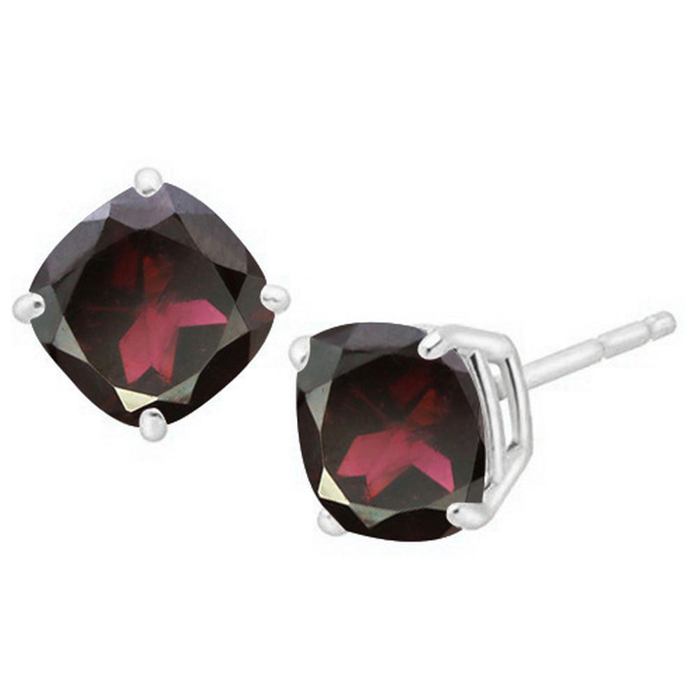 5MM Cushion Cut Garnet 1.25CTW Stud Earrings in Sterling Silver