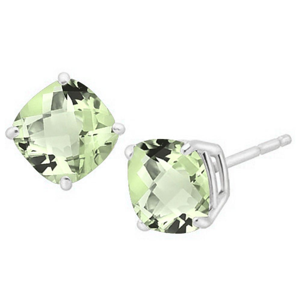 5MM Cushion Cut Green Amethyst 1.1CTW Stud Earrings in Sterling Silver
