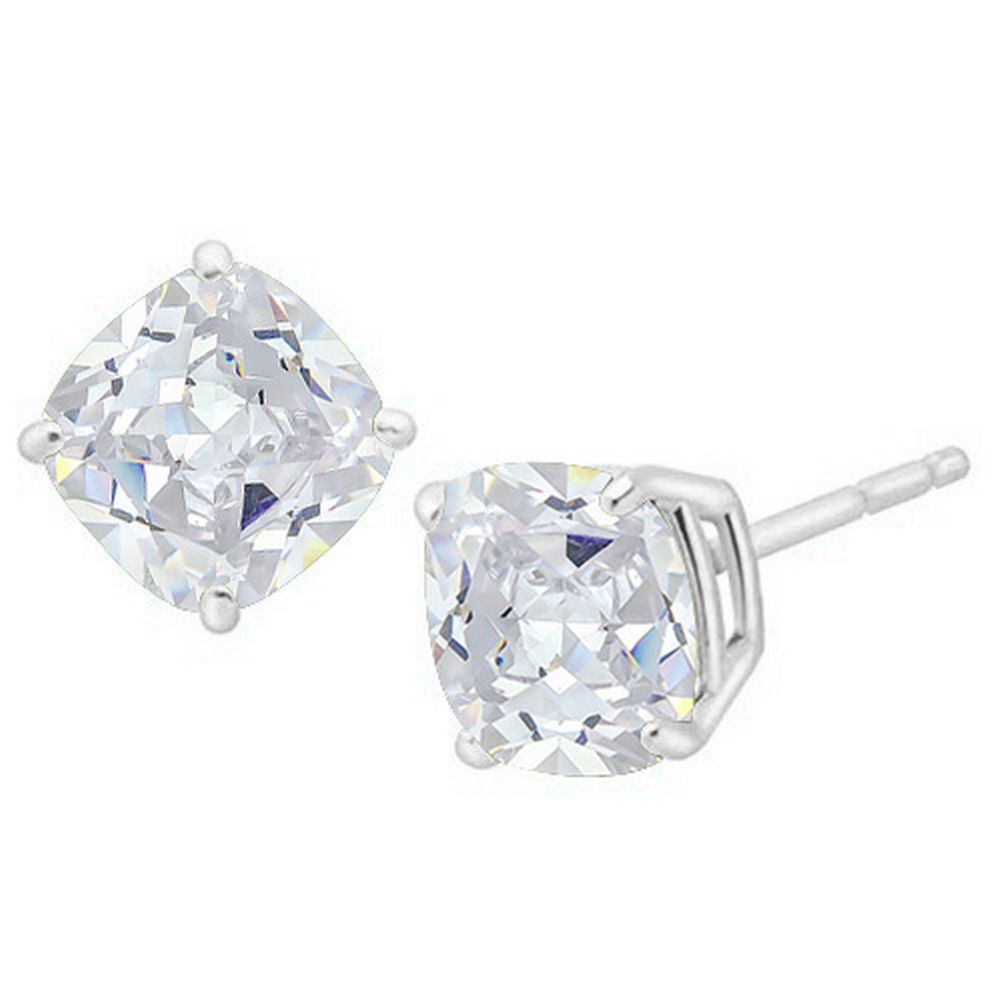 5MM Cushion Cut White Topaz 1.35CTW Stud Earrings in Sterling Silver