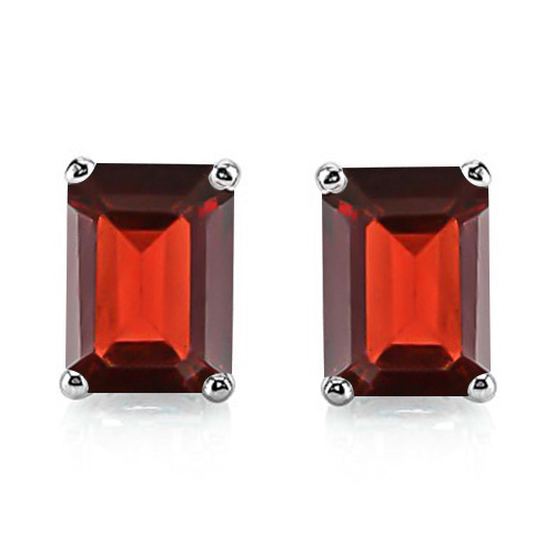 5x7 Emerald Cut Garnet Earrings in Sterling Silver